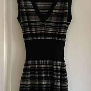 Elegant Metallic Black, Brown and Gray Striped Dress